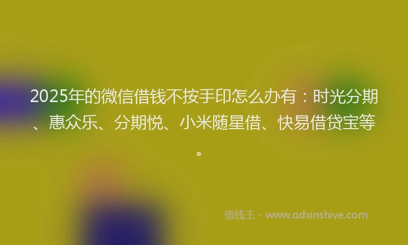 2025年的微信借钱不按手印怎么办有：时光分期、惠众乐、分期悦、小米随星借、快易借贷宝等。