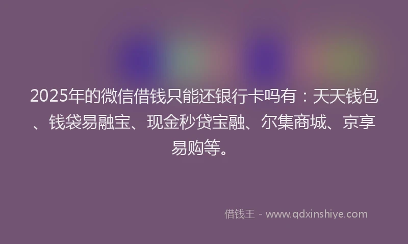 2025年的微信借钱只能还银行卡吗有：天天钱包、钱袋易融宝、现金秒贷宝融、尔集商城、京享易购等。