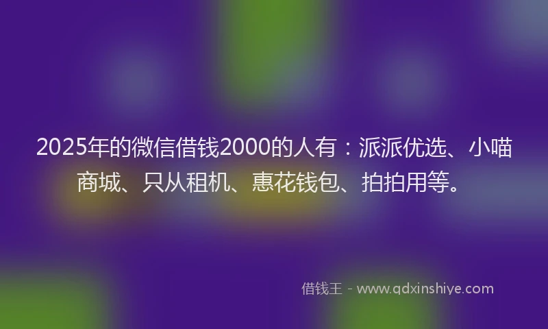 2025年的微信借钱2000的人有：派派优选、小喵商城、只从租机、惠花钱包、拍拍用等。