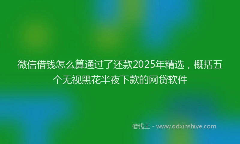 微信借钱怎么算通过了还款2025年精选，概括五个无视黑花半夜下款的网贷软件