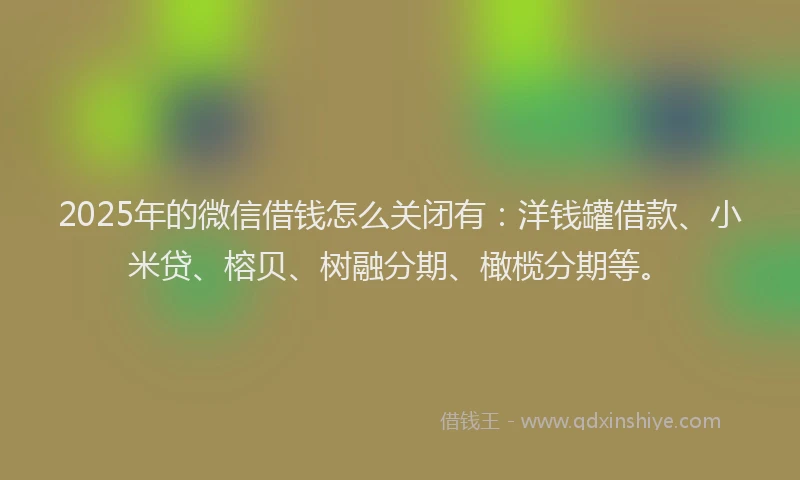 2025年的微信借钱怎么关闭有：洋钱罐借款、小米贷、榕贝、树融分期、橄榄分期等。
