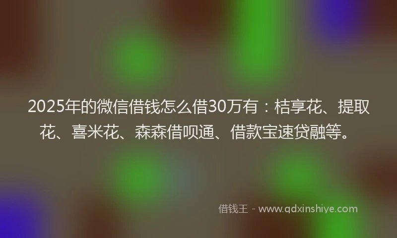 2025年的微信借钱怎么借30万有：桔享花、提取花、喜米花、森森借呗通、借款宝速贷融等。