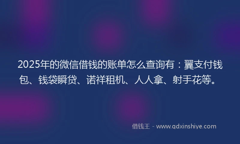 2025年的微信借钱的账单怎么查询有：翼支付钱包、钱袋瞬贷、诺祥租机、人人拿、射手花等。