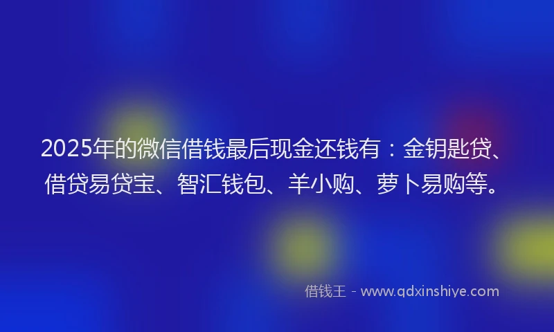 2025年的微信借钱最后现金还钱有：金钥匙贷、借贷易贷宝、智汇钱包、羊小购、萝卜易购等。