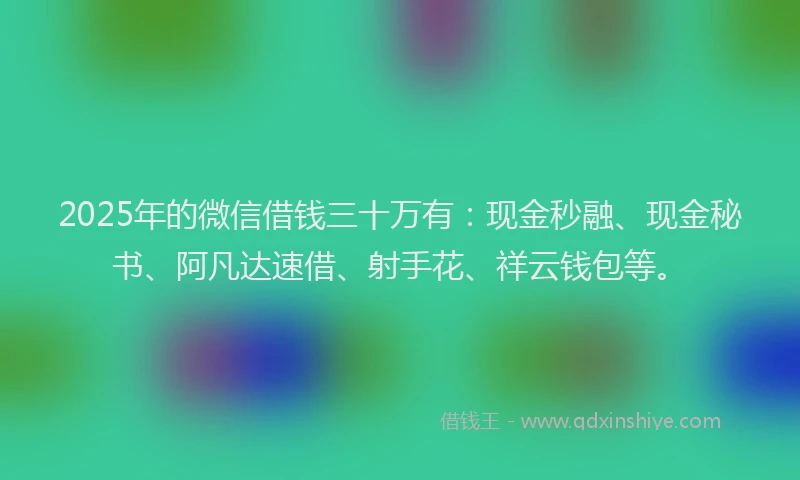 2025年的微信借钱三十万有：现金秒融、现金秘书、阿凡达速借、射手花、祥云钱包等。