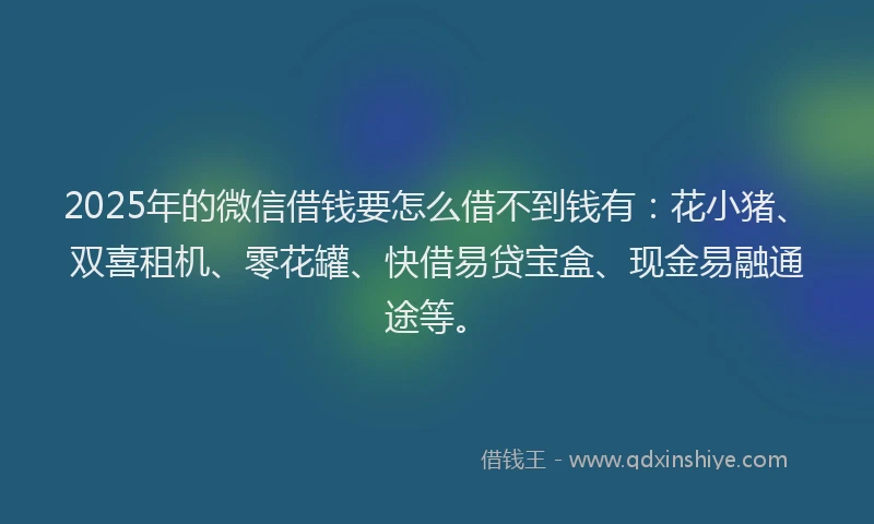 2025年的微信借钱要怎么借不到钱有：花小猪、双喜租机、零花罐、快借易贷宝盒、现金易融通途等。