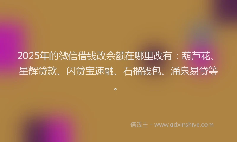 2025年的微信借钱改余额在哪里改有：葫芦花、星辉贷款、闪贷宝速融、石榴钱包、涌泉易贷等。