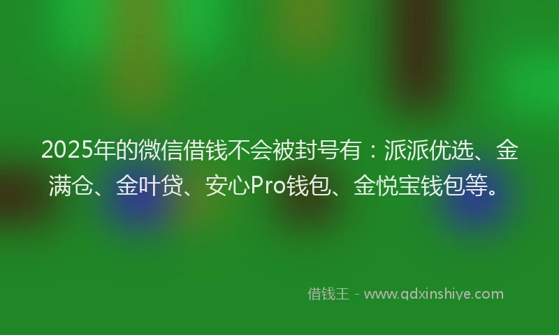2025年的微信借钱不会被封号有：派派优选、金满仓、金叶贷、安心Pro钱包、金悦宝钱包等。