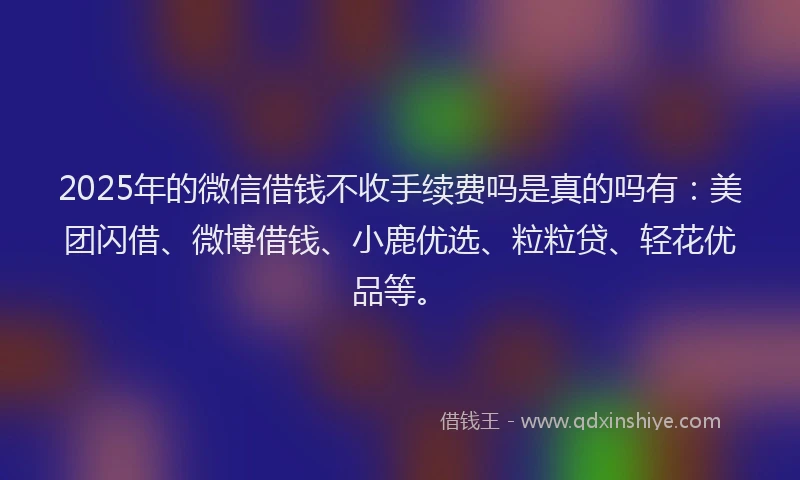 2025年的微信借钱不收手续费吗是真的吗有：美团闪借、微博借钱、小鹿优选、粒粒贷、轻花优品等。