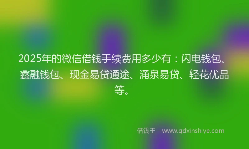 2025年的微信借钱手续费用多少有：闪电钱包、鑫融钱包、现金易贷通途、涌泉易贷、轻花优品等。