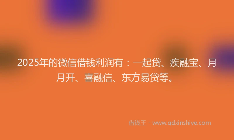 2025年的微信借钱利润有：一起贷、疾融宝、月月开、喜融信、东方易贷等。