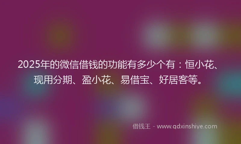 2025年的微信借钱的功能有多少个有：恒小花、现用分期、盈小花、易借宝、好居客等。