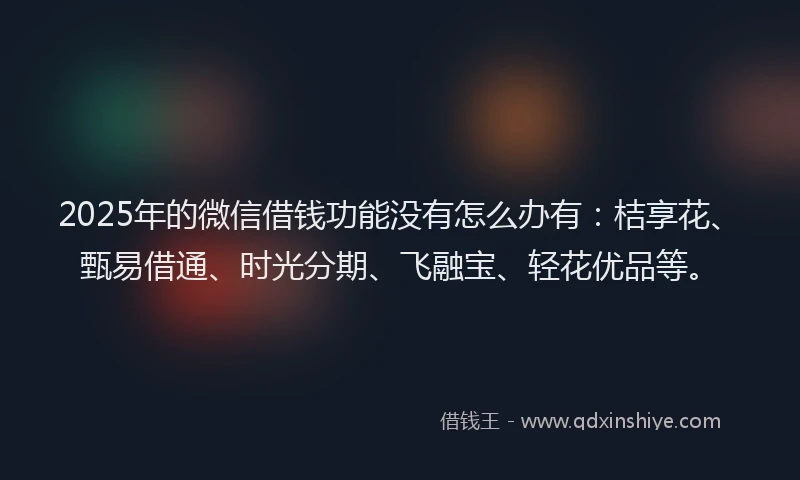 2025年的微信借钱功能没有怎么办有：桔享花、甄易借通、时光分期、飞融宝、轻花优品等。