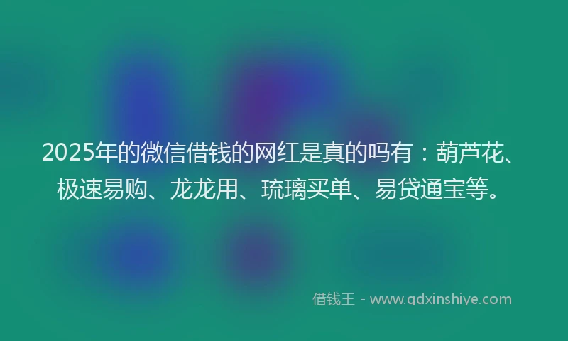 2025年的微信借钱的网红是真的吗有：葫芦花、极速易购、龙龙用、琉璃买单、易贷通宝等。