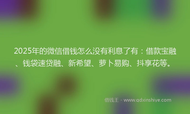 2025年的微信借钱怎么没有利息了有：借款宝融、钱袋速贷融、新希望、萝卜易购、抖享花等。