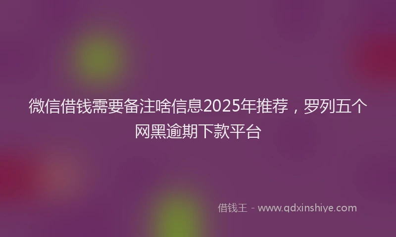 微信借钱需要备注啥信息2025年推荐，罗列五个网黑逾期下款平台