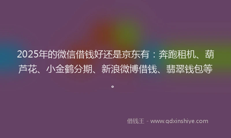 2025年的微信借钱好还是京东有：奔跑租机、葫芦花、小金鹤分期、新浪微博借钱、翡翠钱包等。
