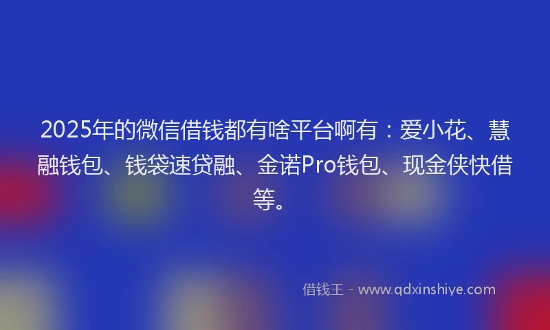 2025年的微信借钱都有啥平台啊有：爱小花、慧融钱包、钱袋速贷融、金诺Pro钱包、现金侠快借等。
