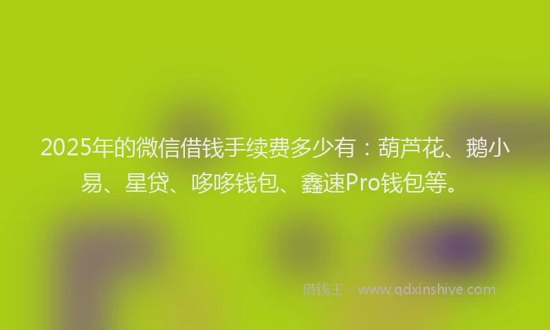 2025年的微信借钱手续费多少有：葫芦花、鹅小易、星贷、哆哆钱包、鑫速Pro钱包等。