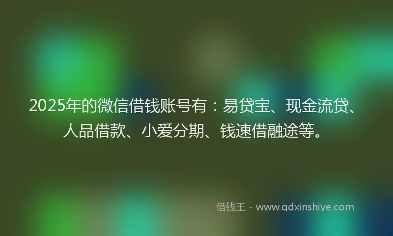 2025年的微信借钱账号有：易贷宝、现金流贷、人品借款、小爱分期、钱速借融途等。