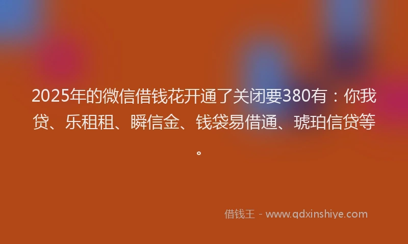2025年的微信借钱花开通了关闭要380有：你我贷、乐租租、瞬信金、钱袋易借通、琥珀信贷等。