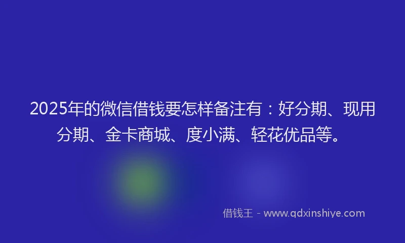 2025年的微信借钱要怎样备注有：好分期、现用分期、金卡商城、度小满、轻花优品等。