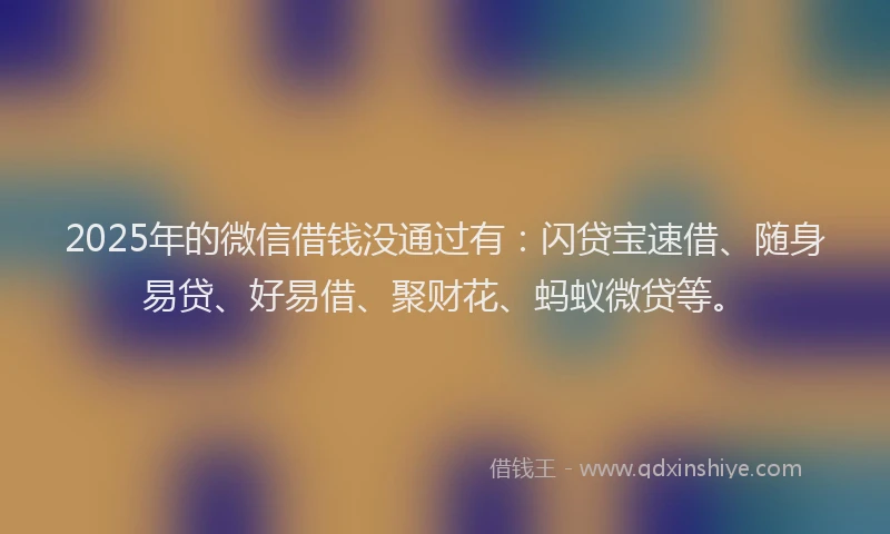 2025年的微信借钱没通过有：闪贷宝速借、随身易贷、好易借、聚财花、蚂蚁微贷等。