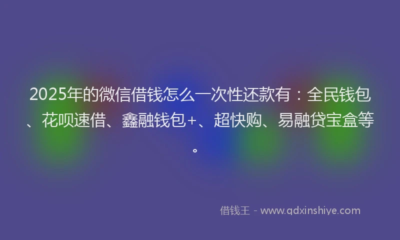 2025年的微信借钱怎么一次性还款有：全民钱包、花呗速借、鑫融钱包+、超快购、易融贷宝盒等。