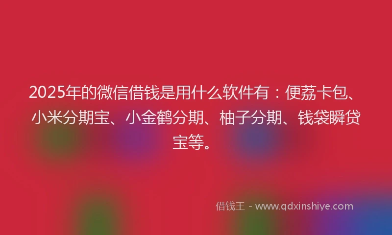 2025年的微信借钱是用什么软件有：便荔卡包、小米分期宝、小金鹤分期、柚子分期、钱袋瞬贷宝等。