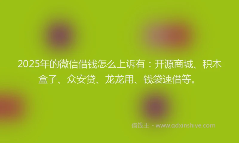 2025年的微信借钱怎么上诉有：开源商城、积木盒子、众安贷、龙龙用、钱袋速借等。