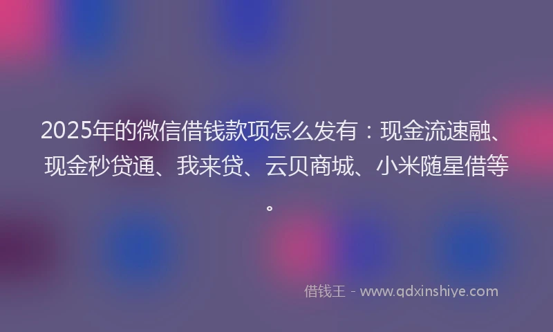 2025年的微信借钱款项怎么发有：现金流速融、现金秒贷通、我来贷、云贝商城、小米随星借等。