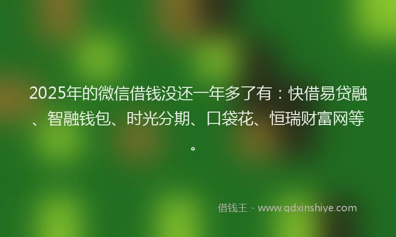 2025年的微信借钱没还一年多了有：快借易贷融、智融钱包、时光分期、口袋花、恒瑞财富网等。