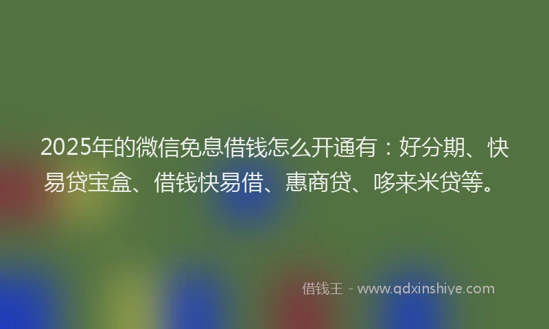 2025年的微信免息借钱怎么开通有：好分期、快易贷宝盒、借钱快易借、惠商贷、哆来米贷等。
