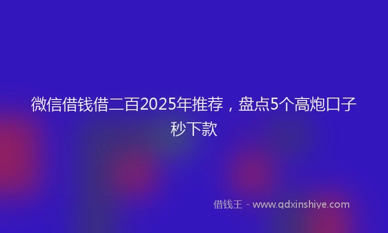 微信借钱借二百2025年推荐，盘点5个高炮口子秒下款