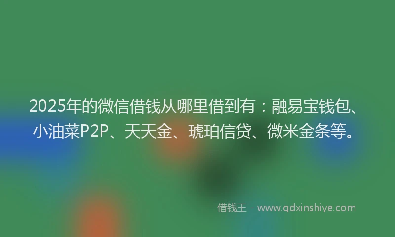 2025年的微信借钱从哪里借到有：融易宝钱包、小油菜P2P、天天金、琥珀信贷、微米金条等。