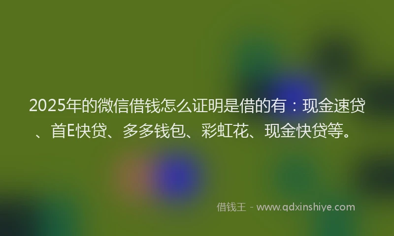 2025年的微信借钱怎么证明是借的有：现金速贷、首E快贷、多多钱包、彩虹花、现金快贷等。