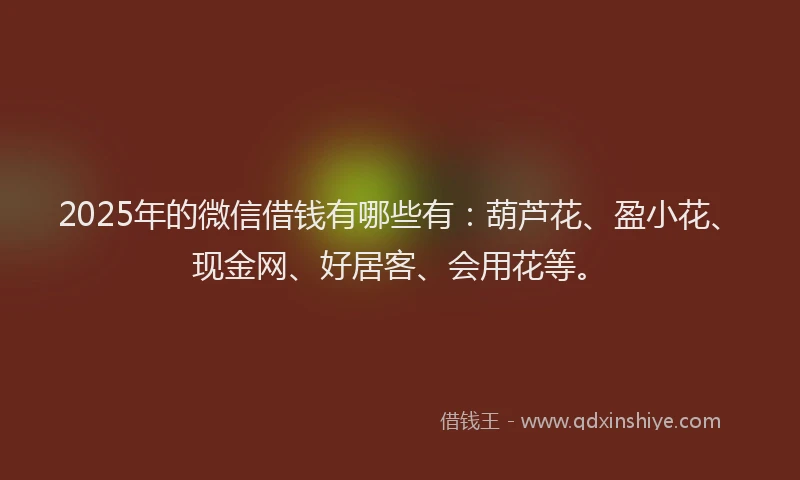 2025年的微信借钱有哪些有：葫芦花、盈小花、现金网、好居客、会用花等。