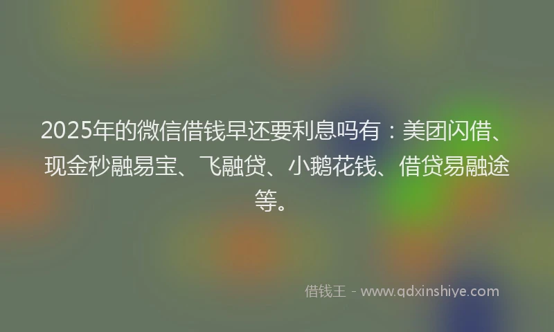 2025年的微信借钱早还要利息吗有：美团闪借、现金秒融易宝、飞融贷、小鹅花钱、借贷易融途等。