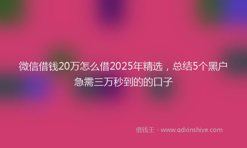 微信借钱20万怎么借2025年精选，总结5个黑户急需三万秒到的的口子