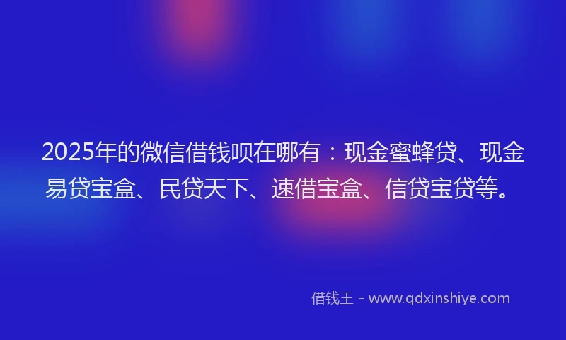 2025年的微信借钱呗在哪有：现金蜜蜂贷、现金易贷宝盒、民贷天下、速借宝盒、信贷宝贷等。