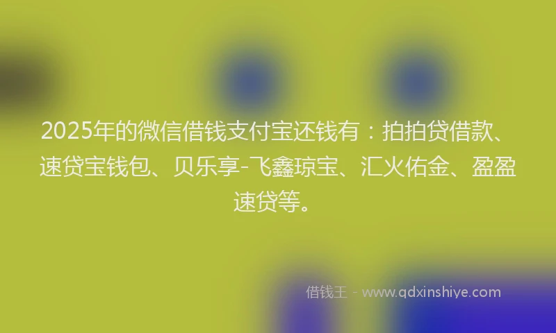 2025年的微信借钱支付宝还钱有：拍拍贷借款、速贷宝钱包、贝乐享-飞鑫琼宝、汇火佑金、盈盈速贷等。