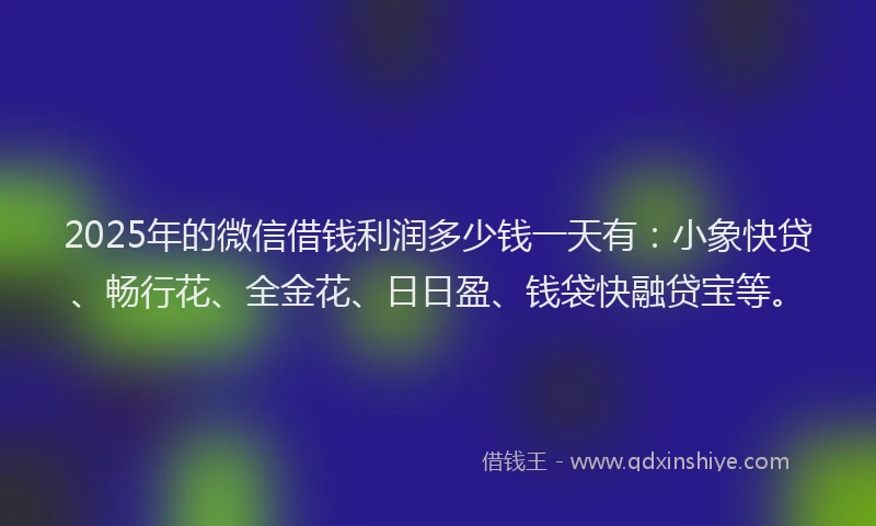 2025年的微信借钱利润多少钱一天有：小象快贷、畅行花、全金花、日日盈、钱袋快融贷宝等。