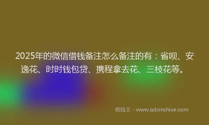 2025年的微信借钱备注怎么备注的有：省呗、安逸花、时时钱包贷、携程拿去花、三枝花等。
