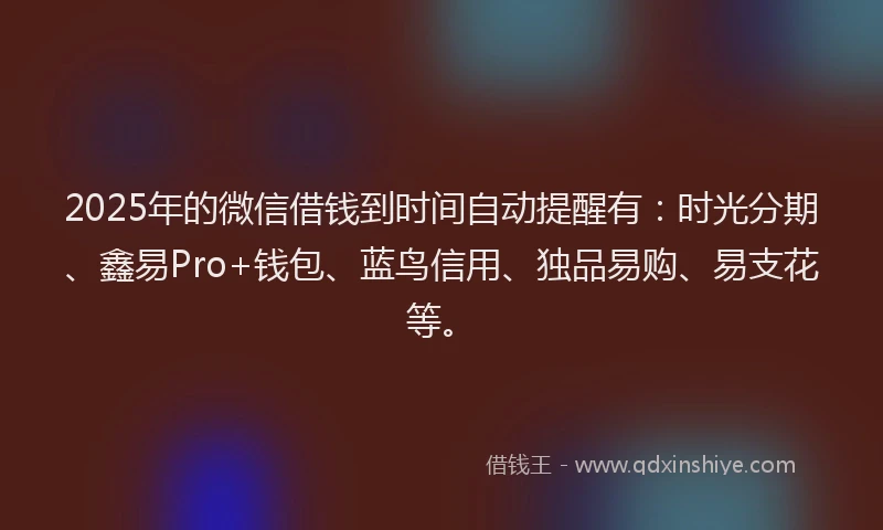 2025年的微信借钱到时间自动提醒有：时光分期、鑫易Pro+钱包、蓝鸟信用、独品易购、易支花等。