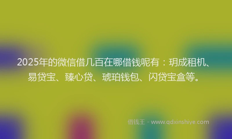 2025年的微信借几百在哪借钱呢有：玥成租机、易贷宝、臻心贷、琥珀钱包、闪贷宝盒等。