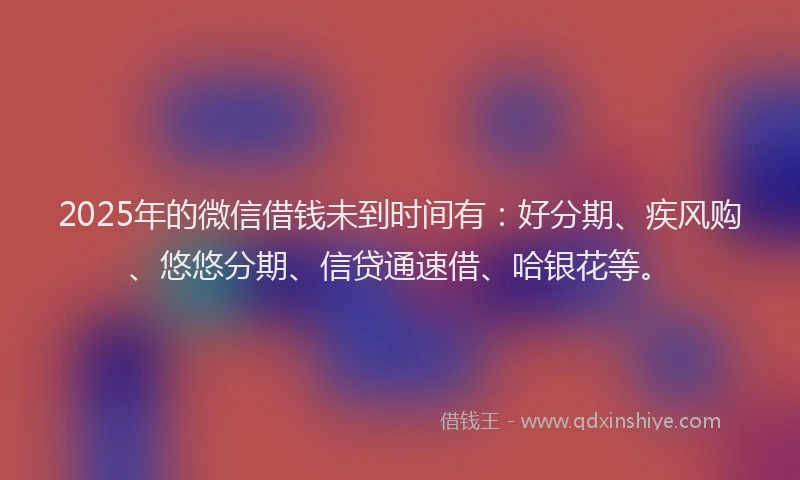 2025年的微信借钱未到时间有：好分期、疾风购、悠悠分期、信贷通速借、哈银花等。