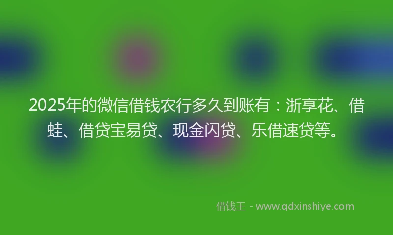 2025年的微信借钱农行多久到账有：浙享花、借蛙、借贷宝易贷、现金闪贷、乐借速贷等。