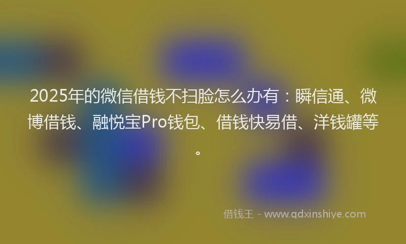 2025年的微信借钱不扫脸怎么办有：瞬信通、微博借钱、融悦宝Pro钱包、借钱快易借、洋钱罐等。