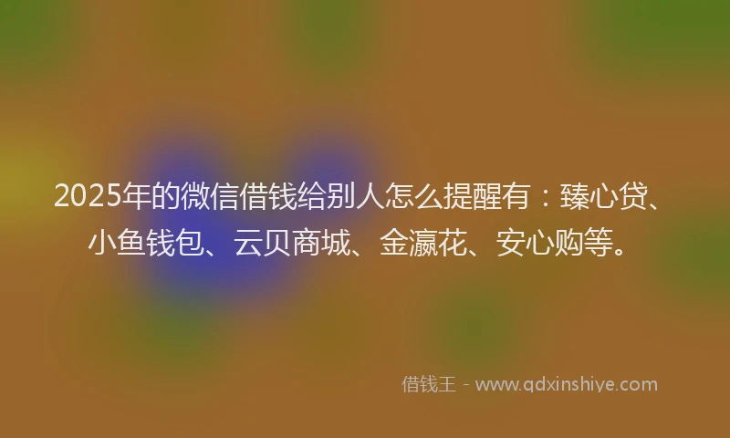2025年的微信借钱给别人怎么提醒有：臻心贷、小鱼钱包、云贝商城、金瀛花、安心购等。