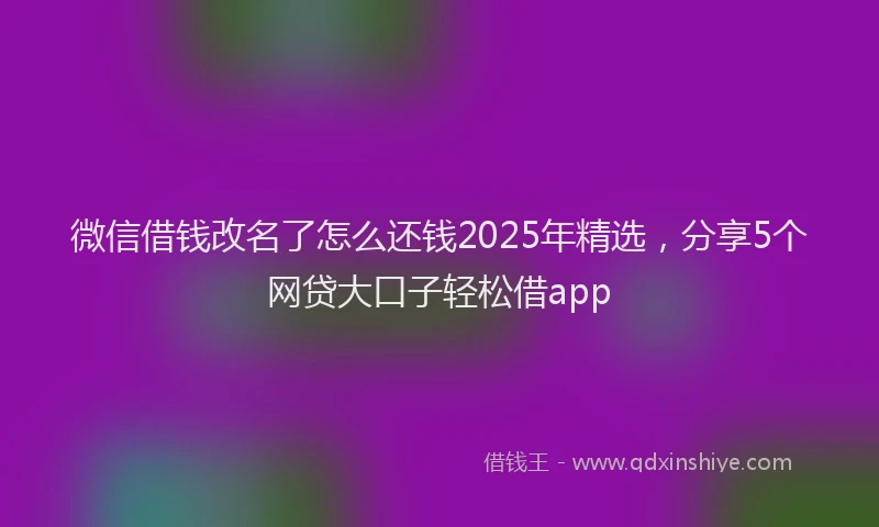 微信借钱改名了怎么还钱2025年精选，分享5个网贷大口子轻松借app